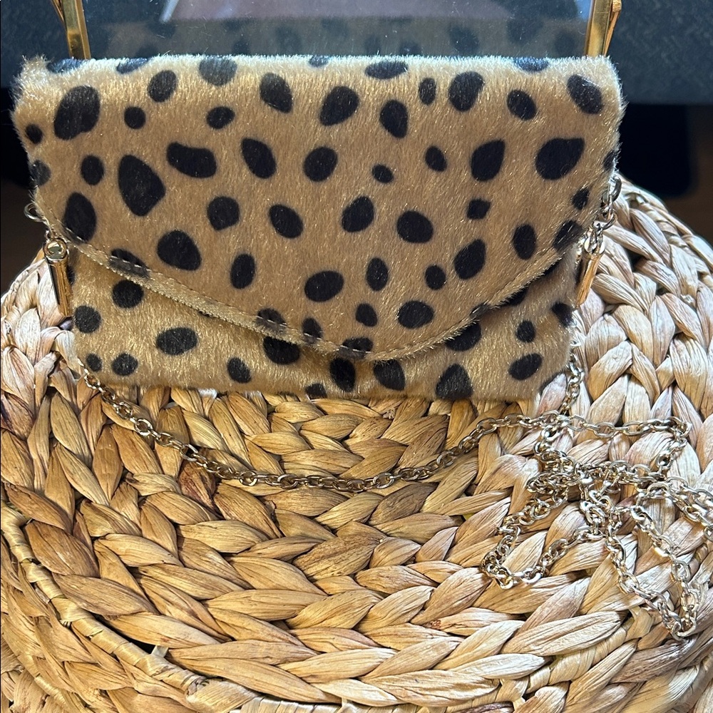 Leopard Print Faux Fur Chain Bag